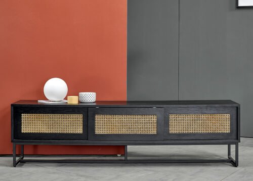 TV-taso 80102-1 musta tammi/rottinki