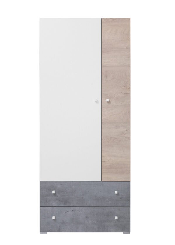Vaatekaappi SILVIA 3 harmaa/valkoinen/tammi