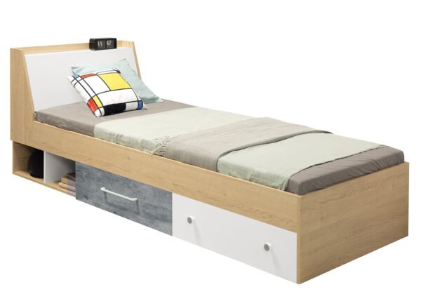 Sänky STEFANO 11 tammi/valkoinen/harmaa 90×200 cm