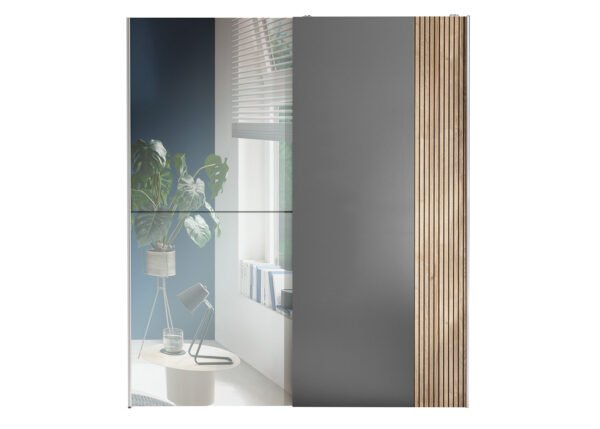 Liukuovikaappi BEN peilillä, grafiitti/tammi