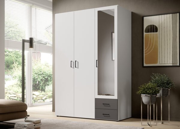 Vaatekaappi BIANCA 3 valkoinen/grafiitti