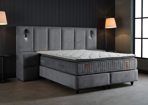 Jenkkisänky ARTHUR tummanharmaa yöpöydillä