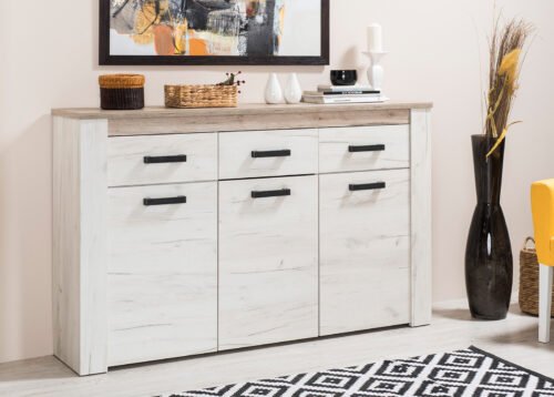 Lipasto KENTON 160 3K3F valkoinen tammi/harmaa tammi