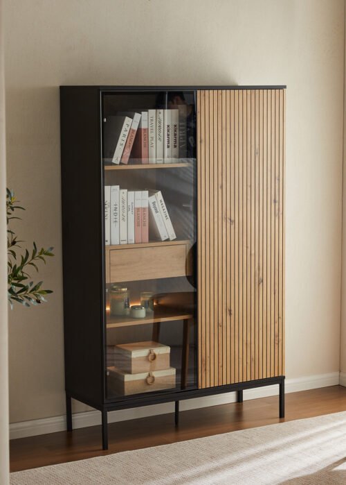 Vitriinikaappi SABRINA 166 tummanharmaa/musta tammi