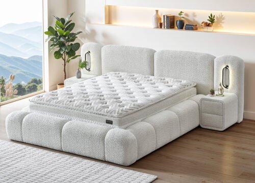 Jenkkisänky BARNY LUX kerma yöpöydillä - Image 2