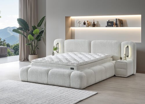 Jenkkisänky BARNY LUX kerma yöpöydillä