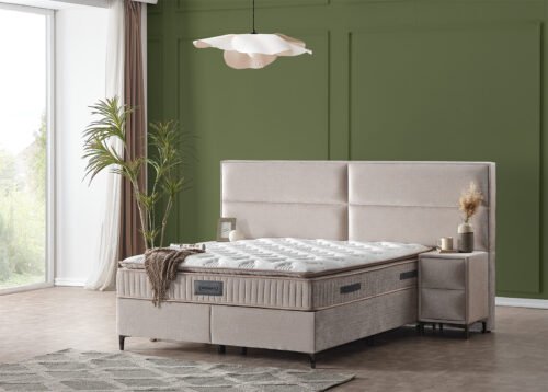Jenkkisänky NIZZA beige yöpöydillä