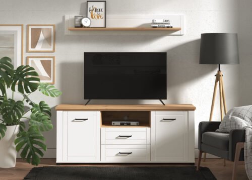 TV-taso VALERIA 160 3K2F valkoinen/artisan-tammi
